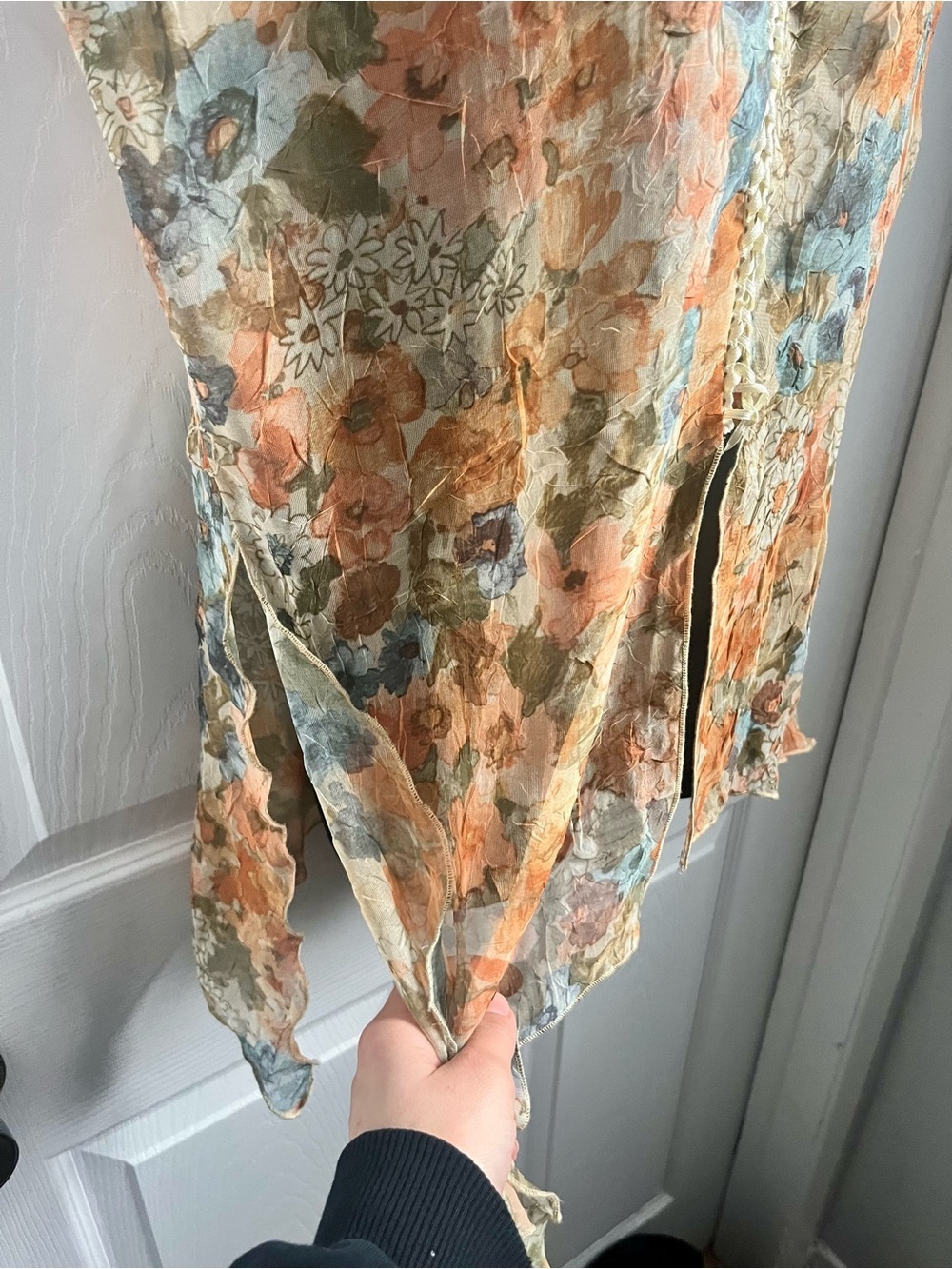 Marie Claire Blouse Top Tank Floral Boho XL V-Neck Belt Sleeveless Women  orange - Picture 5 of 8